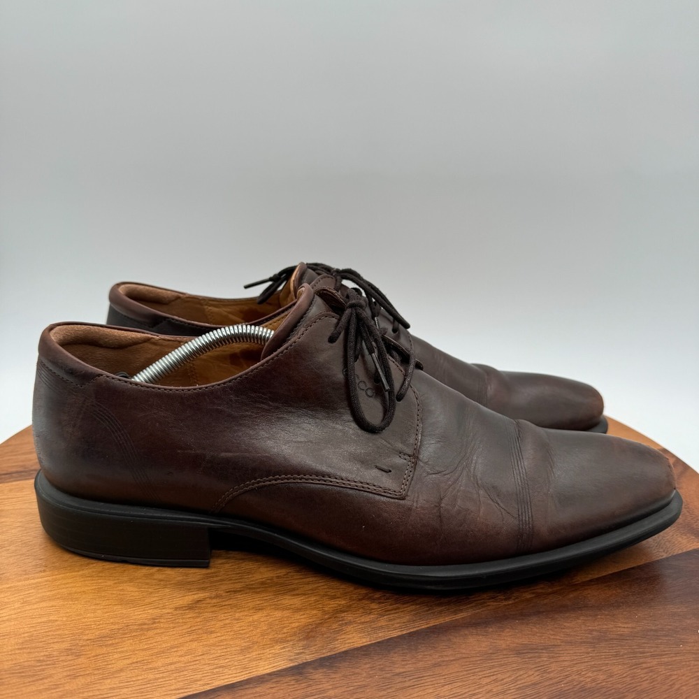 Ecco Shoes Mens 12 EU 46 Vitrus‎ Oxfords Dress Plain Toe Brown Leather Casual